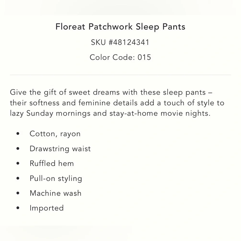 Large Anthropologie floreat patchwork sleep pants ruffle hem pink plaid floral
